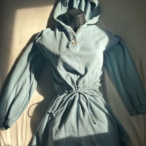 Hooded Romper with Waist Tie